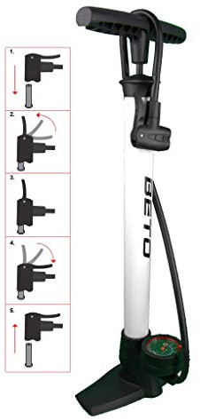 P4B | Fahrrad Hochdruckpumpe | Dualkopf für AV/DV/SV | Standpumpe mit rundem Manometer | Bis 11 bar/160 psi