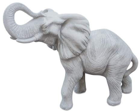 gartendekoparadies.de Großer indischer Elefant, Steinfigur, H. 44 cm, 52 x 27 cm, 26 kg, Grau, frostsicher aus Steinguss für Außenbereich