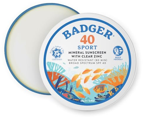Badger Company, Clear Zinc Sunscreen Cream, SPF40, Unscented, 2.4 oz (68 g)