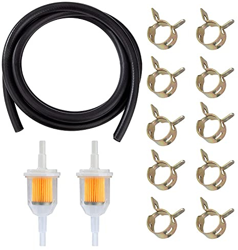 1/4 tum bensinslangsats motorhjul bensinfilter inkl. 2 m Ø 6 mm bränsleledning, 6 mm/8 mm bensinfilter, slangklämmor för personbil, motorcykel, gräsklippare, skoter
