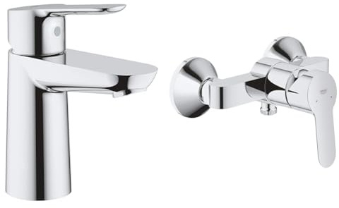 GROHE BauEdge Grifo de Baño + BauEdge Grifo Monomando de Lavabo, Tamaño S, Cromo