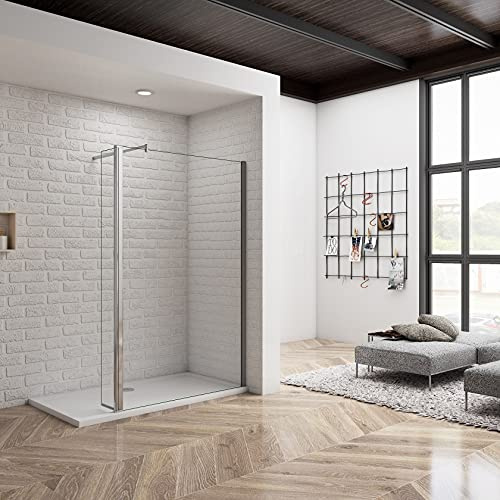 Acezanble paroi de douche à l’italienne avec un volet pivotant 50x40x200cm, Walk In, 8mm verre anticalcaire avec une barre de fixation extensible rond