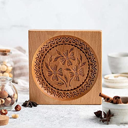 MOTEERLLU Ausstechform aus Holz, für Kekse, Kekse, Kekse, Prägung, Stempel, Lebkuchen, Kekse, für Küche, DIY und Familientreffen (Blumen)