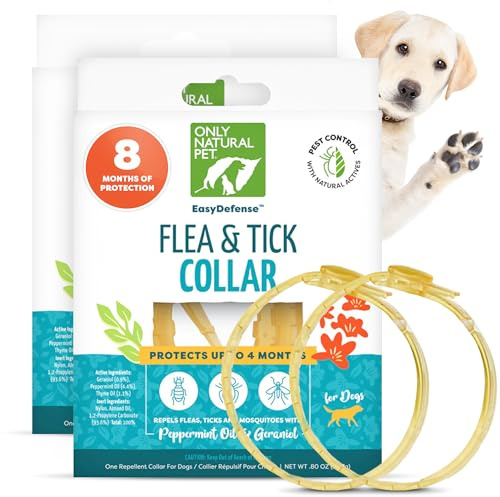 Only Natural Pet EasyDefense Flea & Tick Dog Collar - Canine Flea Control Collars - One Size Fits All - Pet Care That Protects up to 4 Months - for Dogs (2 Packs)