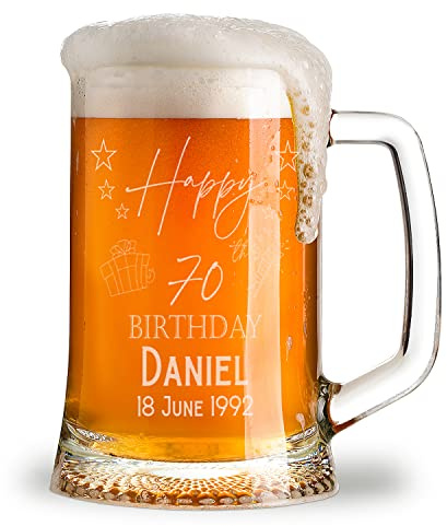 ukgiftstoreonline Personalised 70th Birthday Pint Beer Tankard Glass with Stars