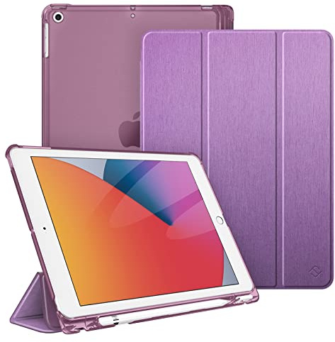Fintie Hülle für iPad 9. Generation 2021/8. Gen 2020/7. Gen 2019 10.2 Zoll mit Stifthalter, ultradünne leichte Schutzhülle mit transparenter Rückseite und Auto Schlaf/Wach Funktion, SatinoptikLila