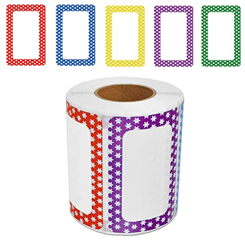 Tag Labels, 300 Colourful Name Tags, Border Stickers Large Sticky Labels Plain Tags for School Office Presents (8.9x5.8cm, 5 Colors)