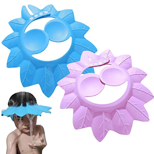 2 Stück Baby-Duschhaube zum Waschen der Haare, Ahornblatt-Badehut für Ohren- und Augenschutz, Shampoo-Visier für Kleinkinder, Kinder, Säuglinge, Blau/Rosa