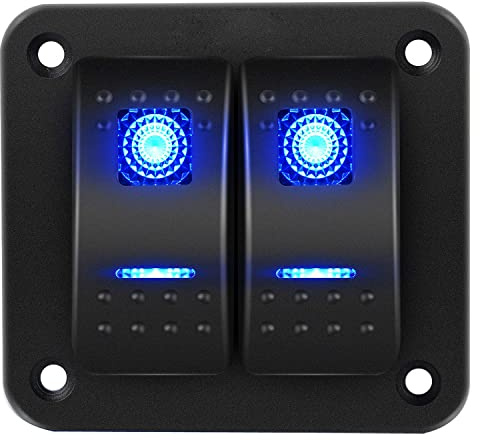 RUNCCI-YUN 12V-24V KFZ schalter,Schalter Panel,12V/24V Wippschalter Panel Wasserdicht Rocker Kippschalter Panel mit LED Licht +DIY Aufkleberetiketten für Auto RV Marine Boot Wohnmobil (Blau)