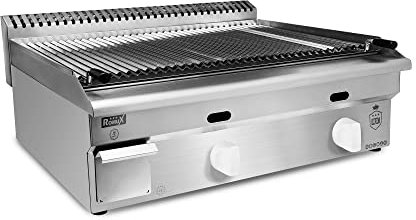 Romux® Barbacoa Industrial a Gas con Piedra Volcánica 100 cm Sobremesa de Acero Inoxidable con Gran Potencia Calórica 5,8 Kw y Rejilla Elevable en 3 Alturas | Butano | Bares y Restaurantes