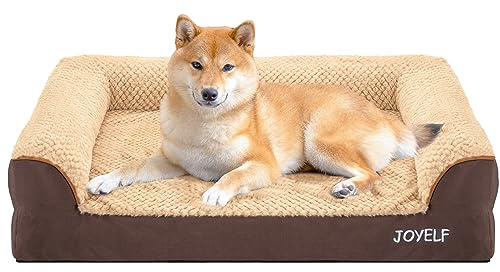 JOYELF Lit orthopédique pour Chiens de Taille Moyenne, canapé-lit en Mousse en Forme de U, traversin imperméable avec Housse Amovible Lavable et Fond antidérapant - Café