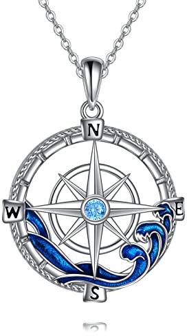 AXELUNA Kompass Anhänger Halskette Sterling Silber Ozean Anhänger Graduierung Freundschaft Talisman Reise Halskette Graduierung Geschenk Schmuck Geschenke für Frauen Männer