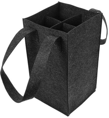 jojofuny Portable Felt Wine Bottle Bag, 4 Bottle Carrier, Insulated Storage Tote for Red Wine, Black, 16x15x28cm, for Parties, Travel, Christmas
