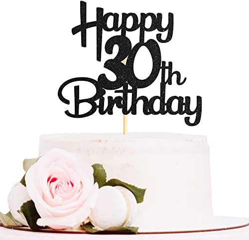 Sotpot 1pack Black Glitter 30 Cake Topper 30th Birthday Cake Decor for Birthday Wedding Anniversary Party Supplies