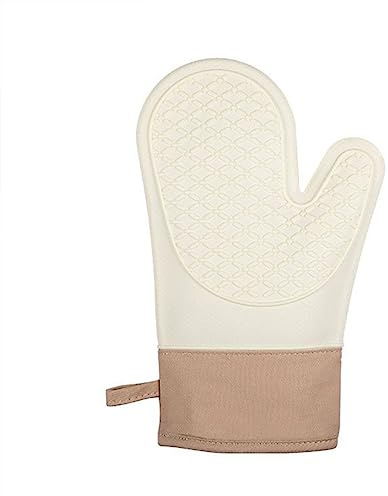 Gants de four résistants à la chaleur | antidérapants et double face en silicone | pour la cuisson, le barbecue, la cuisine | Mitaines de four à micro-ondes (deux doigts, beige)