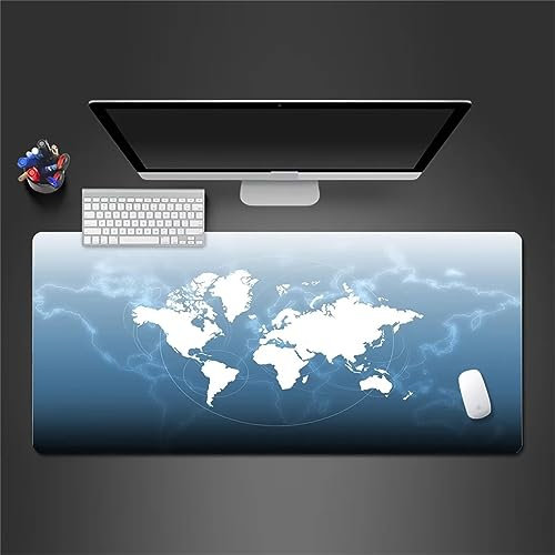 Gaming Mauspad Weltkarte Blau, XXL Gaming Mauspads 23.6x15.7x0.1 Zoll Verlängertes Großes Mauspad Schreibtischauflage, rutschfeste Gummibasis Einfach Zu Reinigen für Gamer/Desktop/Büro/Zuhause
