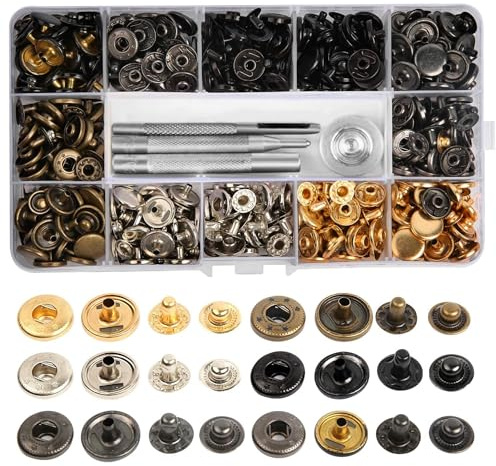 CHEPULA 120 Sets Druckknöpfe Set, 12.5mm Kleidung Druckknopf mit Fixierwerkzeug Kit für Leder, Jacken, Jeans Trägt, Handtasche, Brieftasche, Handwerk