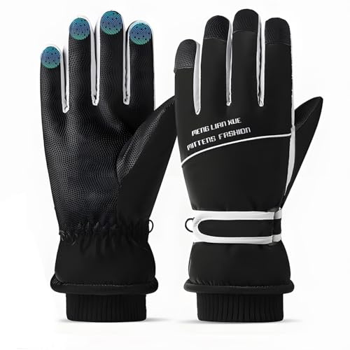 DOZNOZRI Winter Women Ski Gloves, Waterproof Touch Screen Thermal Gloves with Fleece, Windproof Snowboard Gloves for Skiing Hiking and Cycling (Black)