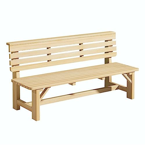 Bank Sitzbank Einfache Outdoor-Bank, Vollmassivholz-Parkstühle, rustikale Holz-Outdoor-Bank mit Rückenlehne for Balkon, Terrasse, Veranda, Hinterhof, Garten Gartenbank ( Color : Natural , Size : 100CM
