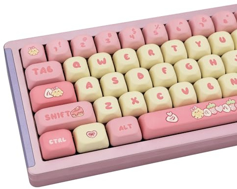 GEKUCAP PBT niedliche rosa gelbe Tastenkappen, 136 Tasten, XOA-Tastenkappen, Farbsublimation, individuelles Tastenkappen-Set mit rundem Profil für Cherry MX-Schalter, mechanische Gaming-Tastaturen