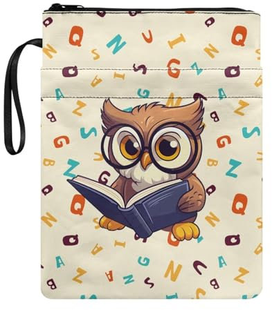 chaqlin Buchhülle für Mädchen, niedliches Eulen-Motiv, für Aperback, Hardcover, Liebhaber, Leser, Buchtasche mit Reißverschlusstasche und Griff