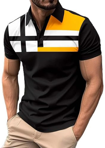 liaddkv Herrenmode Frühjahr und Sommer, lässig, kurzärmelig, Knöpfe, einfarbig, kurzärmelig, T-Shirt-Oberteile Tops Herren V Ausschnitt Elegant (zD-Yellow, XL)