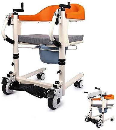 Patienten-Transferliftstuhl, höhenverstellbarer WC-Duschstuhl, Transferrollstuhl, Patientenlift-Toilettenstuhl mit Rollen, 4-in-1-Duschtoilettenrollstuhl, abnehmbarer Eimer, wasserdichte Mat