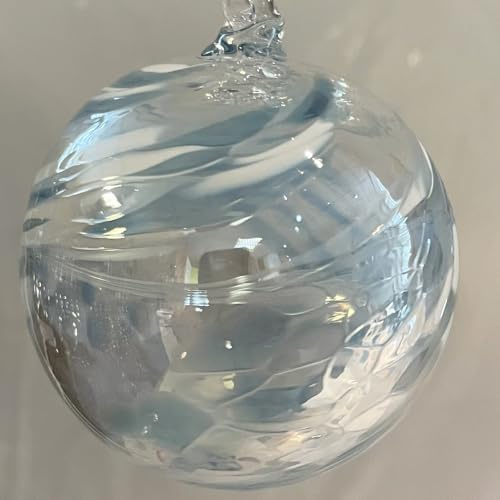 Kugel zum hängen Glaskugel Ornament türkis weiß klar Fensterdekoration mundgeblasenes Kristallglas Durchmesser ca. 8 cm