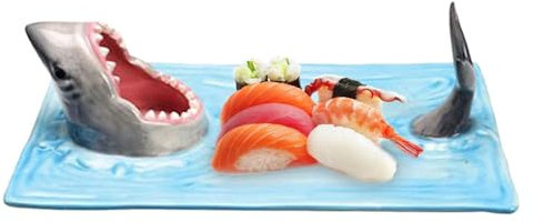 Paodduk Shark Sushi Plate, Ceramic Sushi Plate, Shark Shape Rectangle Cheese Board, Ceramic Hot Pot Dish, Sushi Restaurant Plate for Sushi Cheese Pasta Meat