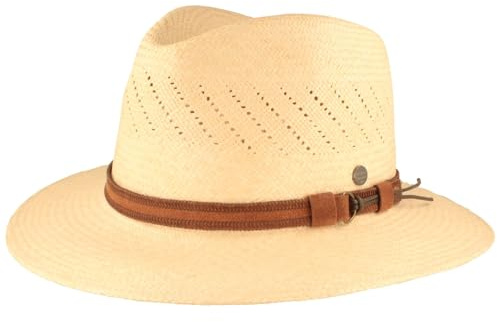 Bred original Panamahatt stråhatt sommarhatt av Ecuador traditionell solhatt handgjord med ventilerad krona, Natur beige, S