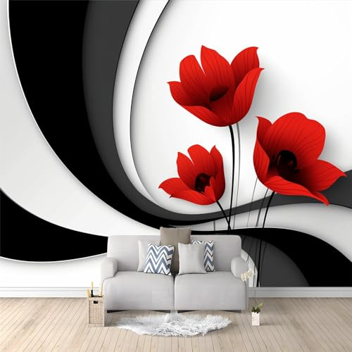 Fototapete Abstrakte Geometrische Rote Blume 300 x 210cm 3D Vliestapete Wandbild, Mustertapete Moderne Wandtapete, Wohnzimmer Schlafzimmer Kinderzimmer Büro Flur Wanddeko