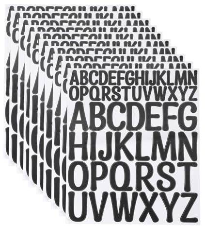 QUARKZMAN 624 Stück Vinyl Buchstaben Aufkleber, 12 Blätter 2 Zoll Schwarze künstlerische Schrift Selbstklebende Niedliche Alphabet Aufkleber für DIY Geschenkkarten Notizbuch