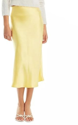 Achlibe Damen Satin Maxirock Sommer Hohe Taille Lang Seidenrock Y2k Partyrock Ausgehen Rock Streetwear, A-gelb, S
