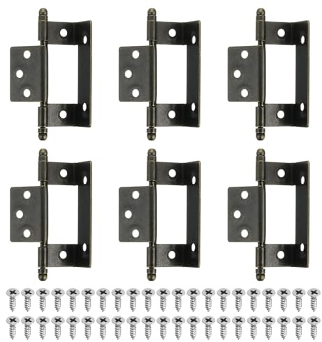 sourcing map 6Pcs Cabinet Hinges Full Inset, 3.4x0.8Inch Partial Wrap Long Axis Tip Hinge Vintage Semi-Wraparound Cover Cabinet Furniture Hinge with Screws, Bronze