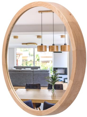 Wandspiegel mit Holzrahmen (∅37 cm) - Spiegel Rund Eiche - Kleine - LEJA | Massivholz, Einfache Montage, EU-Produktion, 4 mm Spiegelglas, Sicherer Metallhaken, Pflegeleicht