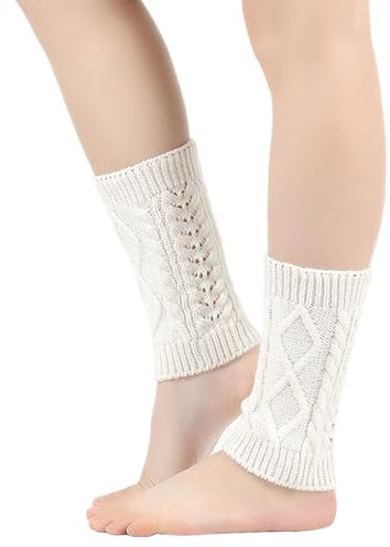 Damen Stulpen Gestrickt Beinwärmer Kurze Winter Warme Beinstulpen Legwärmer Strümpfe Knöchelwärmer Weich Tanzstulpen Ballettstulpen Stiefel Boot Abdeckung Weihnachtsstrumpf für (White, One Size)
