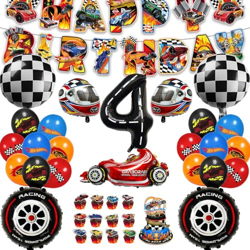 54-delar Födelsedagspaket Hot Wheels 4 År Pojkar, Födelsedagsballonger Hot Wheels, Ballongdekorationer för Barnfödelsedagsfest
