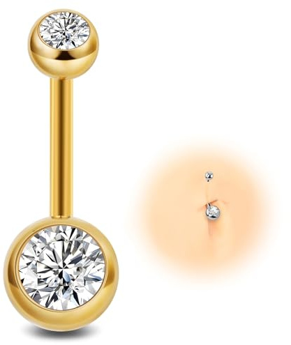 ESHIONER G23 Titan Bauchnabelpiercing Gold Silber Bauchpiercing 14G 10MM 12MM Stablänge Belly Piercing Kurzer Stab Langer Stab Rot Rosa Blau Lila Bunt Kugeln Bauchnabel Piercing Schmuck damen