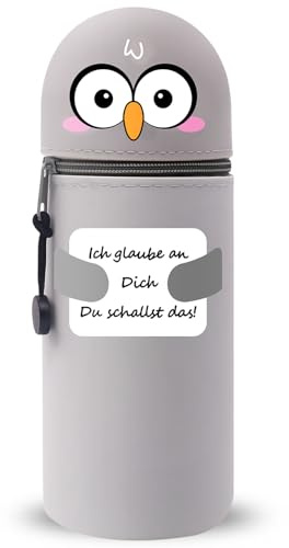 QRKPVHD 2-in-1 Weiche Federmäppchen - Kawaii mäppchen, Silikontasche, Federmäppchen, Stand Up Federmäppchen, Tier Stifthalter, Stifthalter Bleistifttasche Mädchen Junge (Eule)