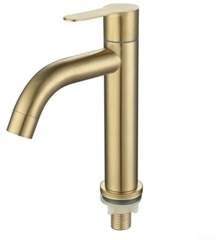 SMZhomeone Einzelner Kaltwasserhahn, Badezimmer-Wasserhahn, gebürstetes Gold, einfache Montage mit Edelstahl-Design (S)