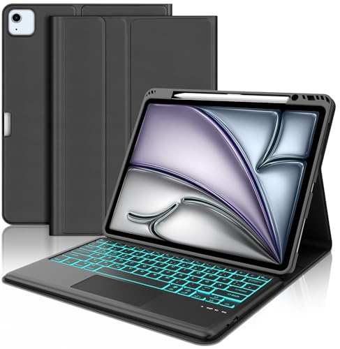 WAVATA Tastatur für iPad Air 13 M4 2026/M2/M3 (2024/2025) mit Touchpad | Hülle Tastatur für iPad Pro 12.9 6/5/4/3 Gen (2018-2022) Magnetische Beleuchtete Bluetooth QWERTZ Layout, Schwarz