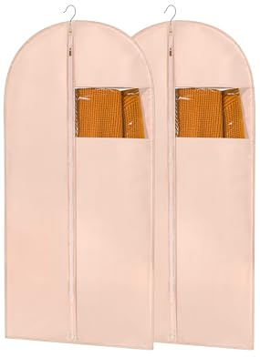 Perber 43 Suit Bags for Closet Storage and Travel, Pink Garment Bags for Hanging Clothes, Women’s Suit Cover Bags with Clear Window for Coats, Jackets, Shirts(2 Pack)