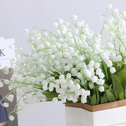 Comebachome Lily of The Valley Artificial Flowers, 10pcs 14inch Faux Lily of the Valley Flower, Fake Wind Chime Orchid Bouquet for Home Garden Wedding Party Decor