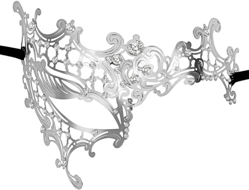 JewelryWe Masque Vénitien Femme Métallique: Masque Bal Masqué Carnaval Creux avec Strass Élégant pour Déguisement,Halloween,Soirée Déguisée,Maquillage,Mascarade