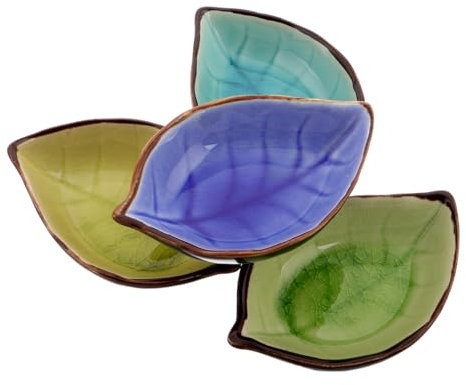 ABOOFAN 4pezzi Ciotole Ceramica Forma Di Foglia Con Smalto Cracked Glaze Piccole Salse Per Sushi e Condimenti Cucina Design Elegante