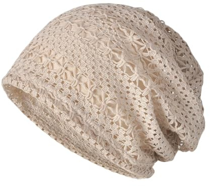 Hrlace Damen Strickmütze Sommer Häkelmütze mit Lochmuster Slouch Beanie | Gestrickte Mütze Häkeloptik, leichte Sommermütze für Frühling, Alltag, Urlaub, Strand, Reisen und Freizeit