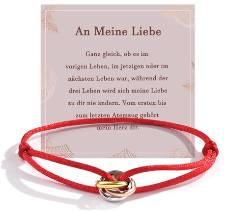 QianSiLi Weihnachts Geschenke Frauen/Männer, Armband mit Ring, Dreifarbig, Rote Glücksarmbänder, Armband für Damen und Herren, Verstellbar, Edelstahl Geburtstagsgeschenke, Valentinstag Geschenke