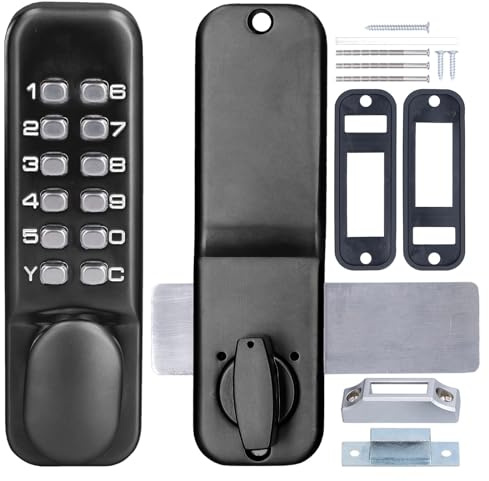 GAESHOW Digital Door Lock, Security Gate Lock, Mechanical Combination Lock, Keypad Locks for Doors, Zinc Alloy Waterproof Keyless Door Lock Safety Entry for Bidirectional Gate Glass Wood Door (Black)