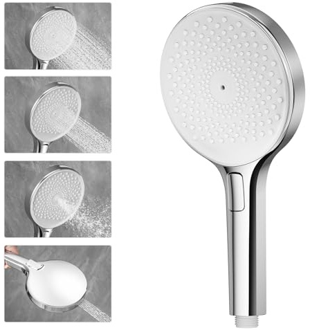 Auralum Duschkopf, Duschbrause mit 4 Strahlarten (3 Jet+1Pistolenmodus), Duschkopf Wassersparend Groß 140mm, Brausekopf Dusche mit Antikalk-Funktion, Shower Head für Baden, Reinigungsfreundlich