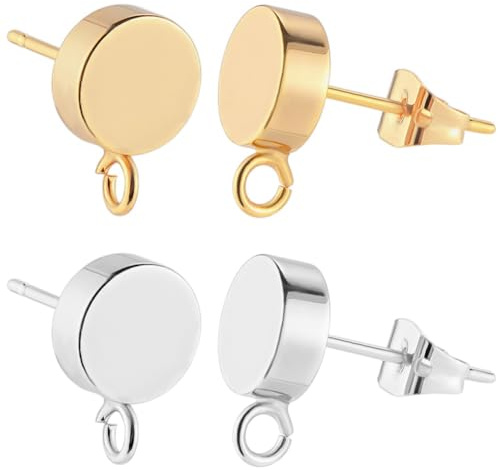 Beebeecraft 1 caja de 2 pendientes Redondos Planos con Aro de 20mm Chapados En Oro de 8 quilates Y 18 en Plata de Ley con 925 tuercas de Mariposa para la Fabricación de Joyas